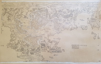 Handdrawn world map of Ardensis year 1400 Before The Great Sundering