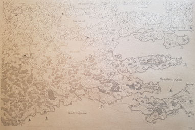 Handdrawn map of two nortwestern regions of Ardensis, Feinland and Astrantia.