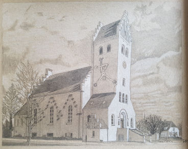 Drawing of Groendals Church in Copenhagen NV, Denmark